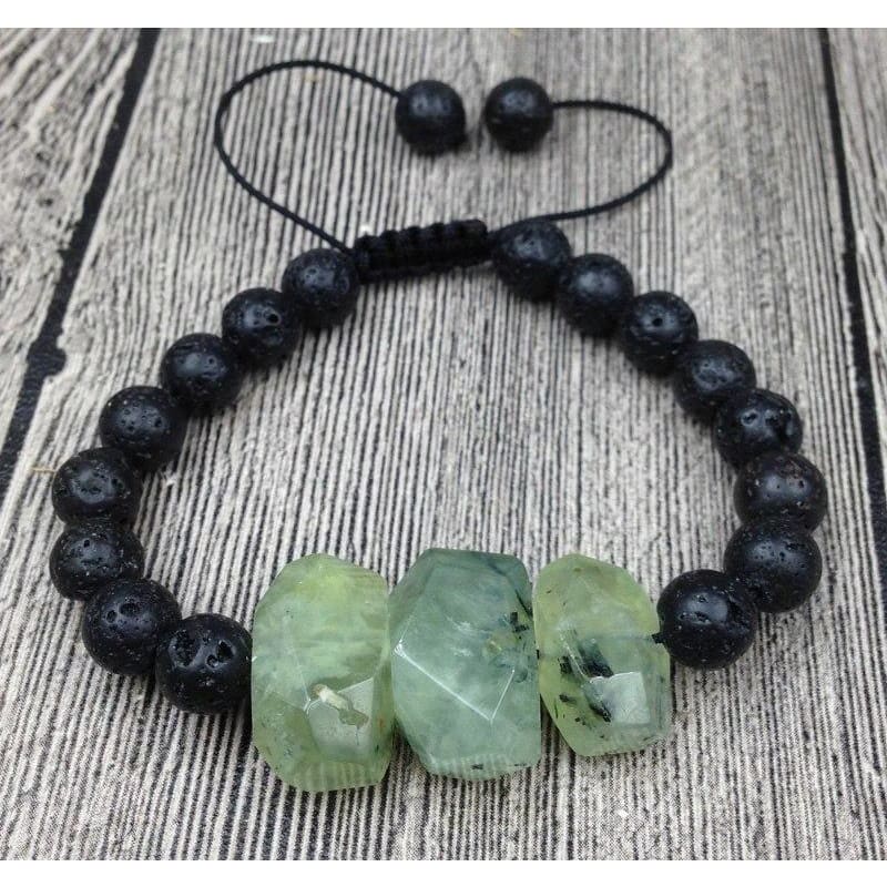 Prehnite & Lava Stones Mala Beads Bracelet