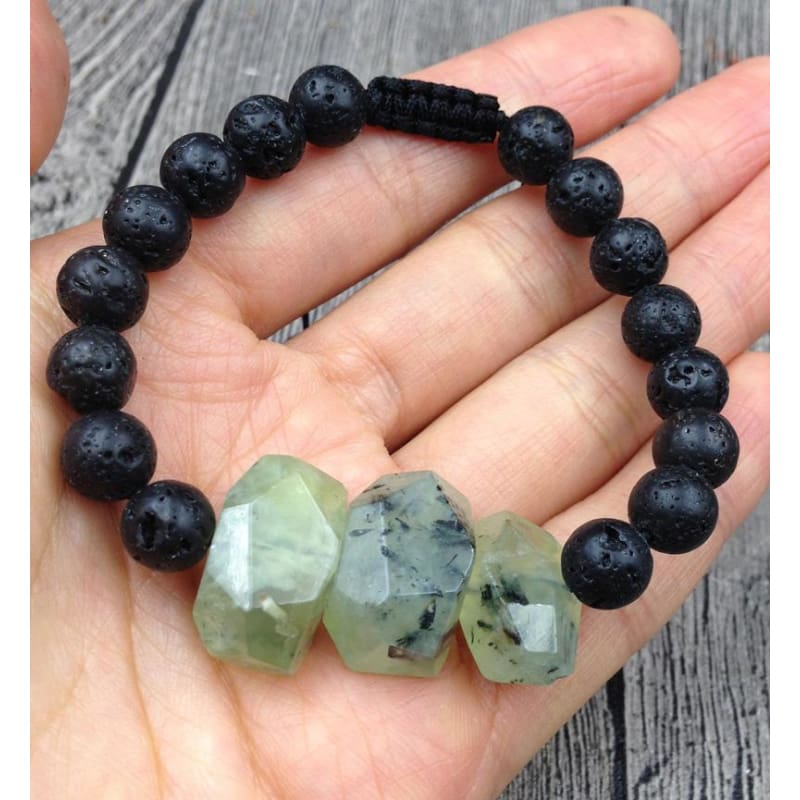 Prehnite & Lava Stones Mala Beads Bracelet