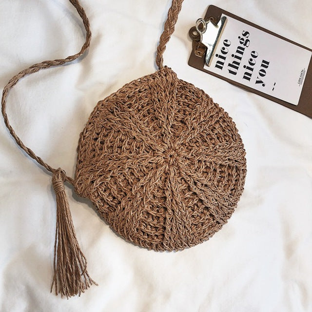 Round Handmade Knitted Woven Rattan Bag