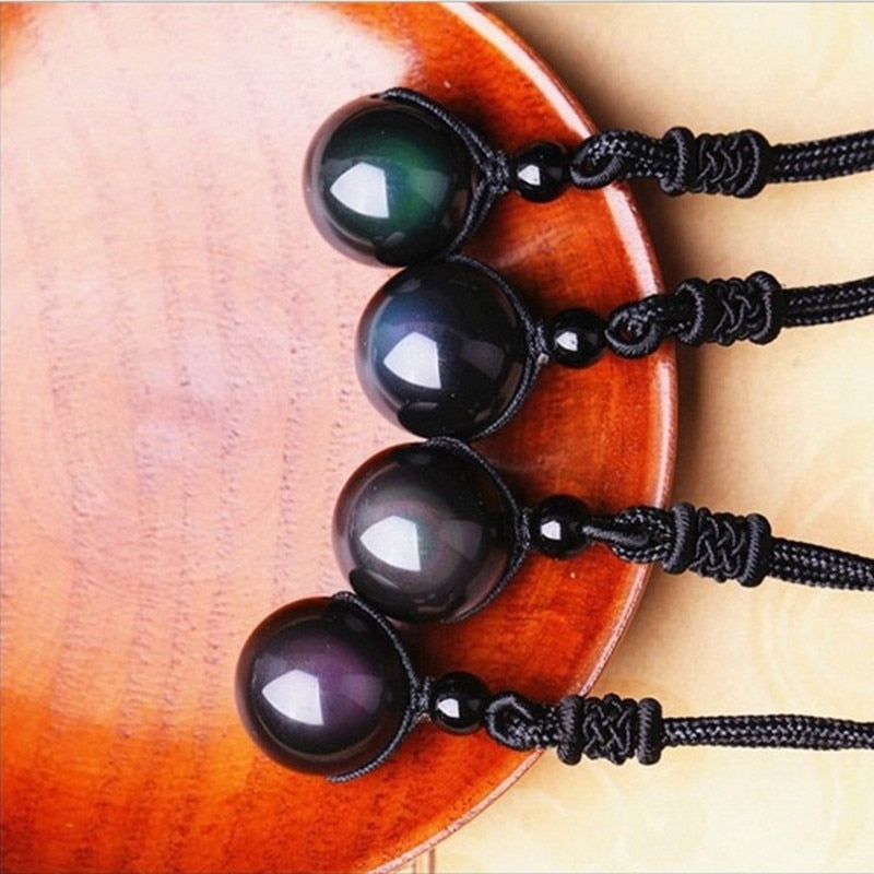 Obsidian Rainbow Eye Bead Pendant Necklace