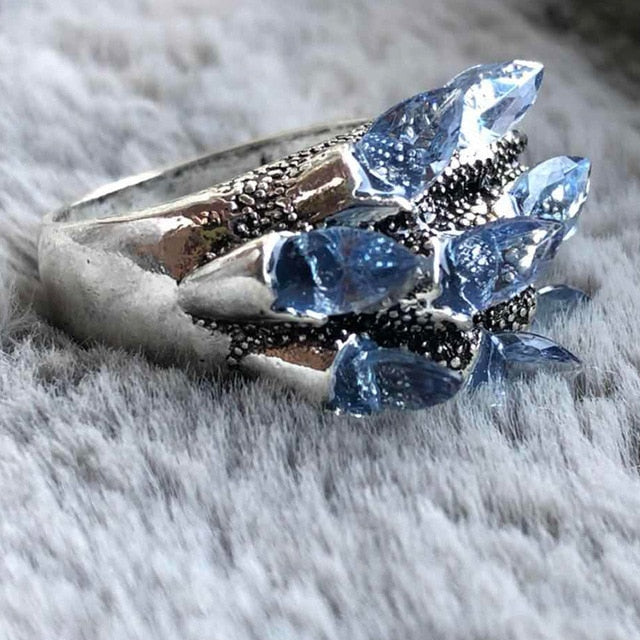 Vintage Punk Blue Zircon Crystal Rings