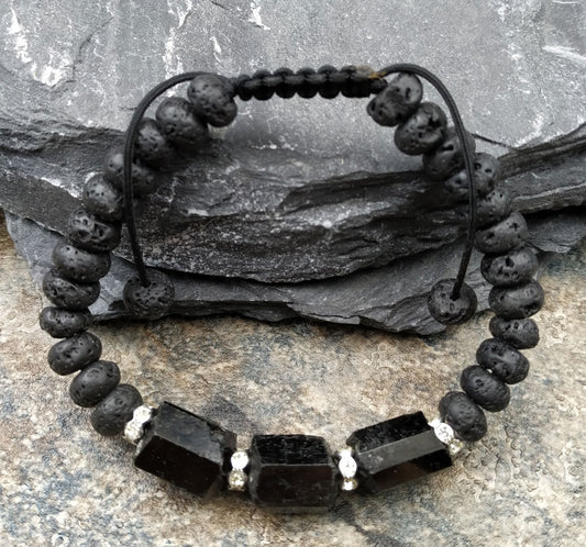 Natural Black Tourmaline Stone Black Lava Bracelet