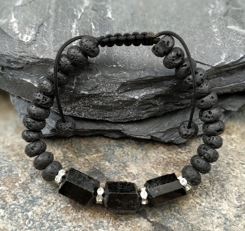Natural Black Tourmaline Stone Black Lava Bracelet