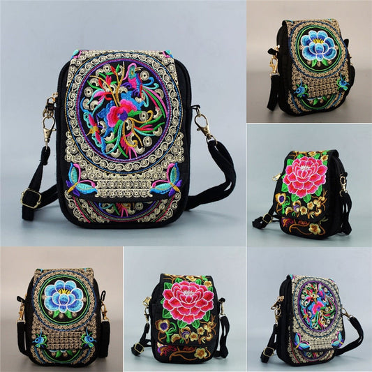 Vintage Floral Embroidery Crossbody Bag