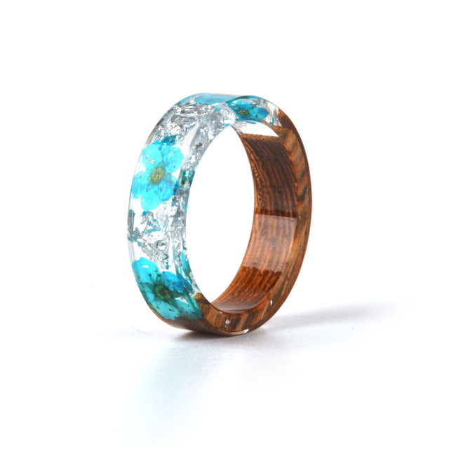 Wood Resin Ring Dried Flowers