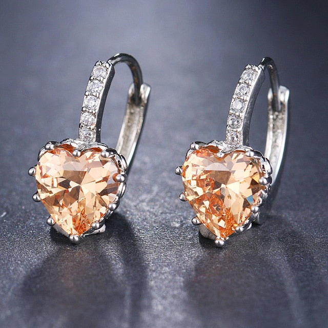 Cubic Zirconia and Rhinestone Heart Earrings