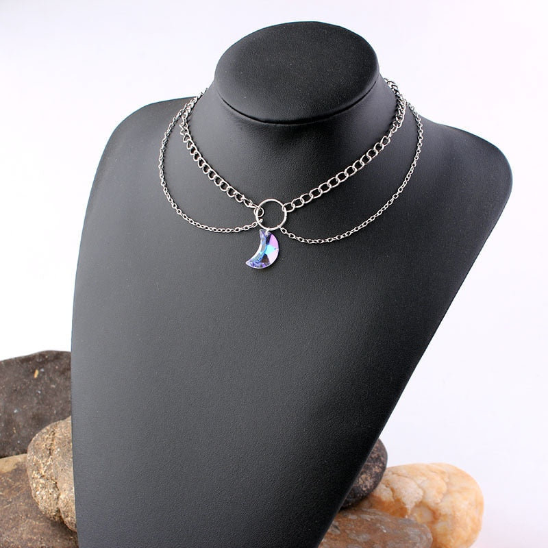 Crystal Moon Pattern Multi-layer Necklace