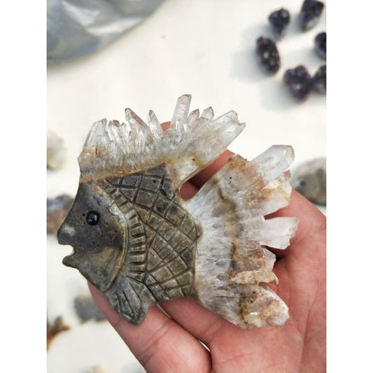 Quartz Crystal Cluster Tropical Fish Carving