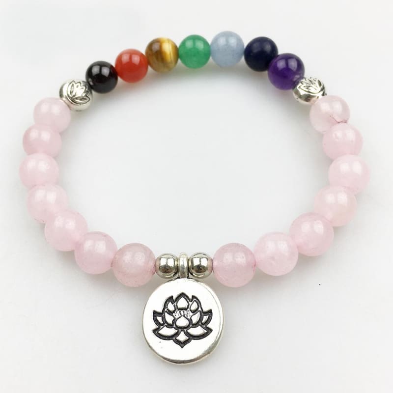 Rose Quartz And Chakra Stones Mala Bead Bracelet