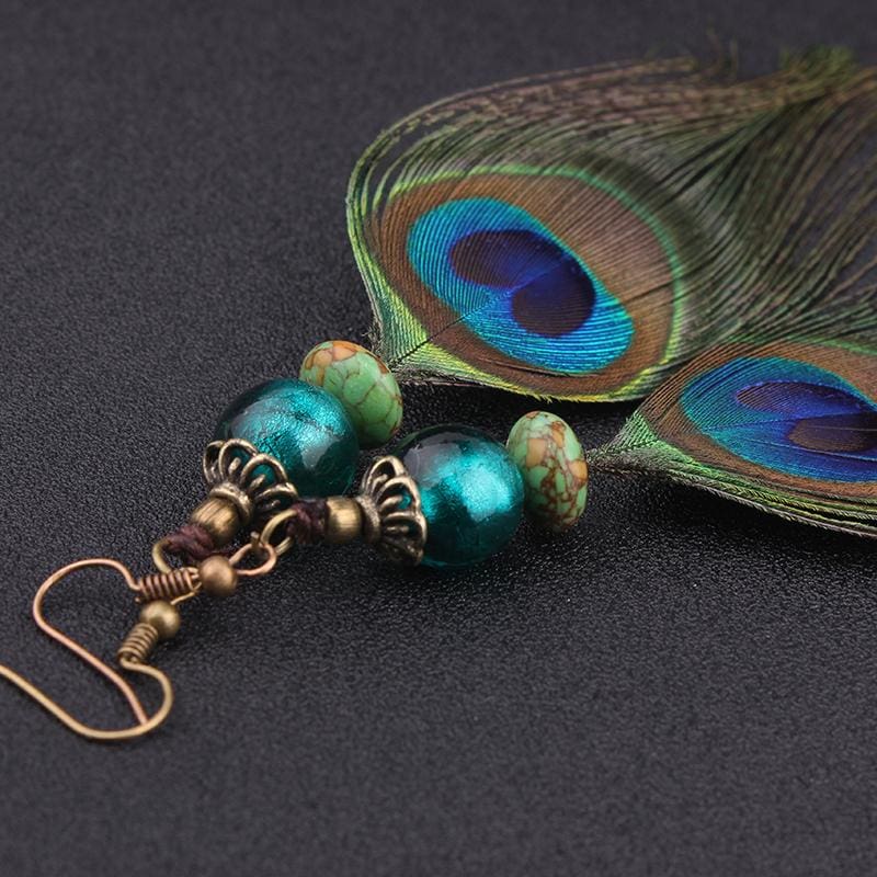 Tribal Peacock Feather Earrings