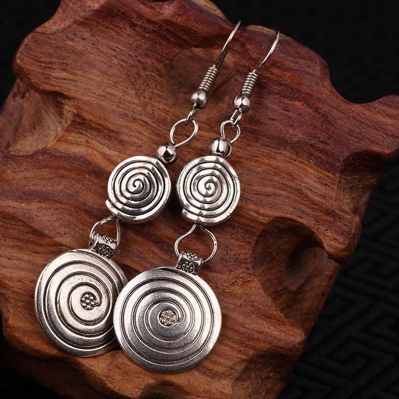 Tribal Silver Spiral Earrings