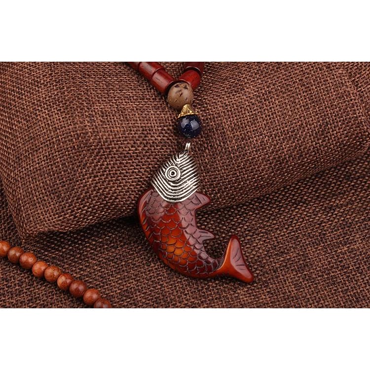 Tribal Wooden Fish Beaded Necklace