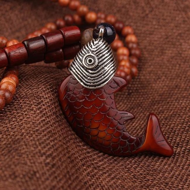 Tribal Wooden Fish Beaded Necklace