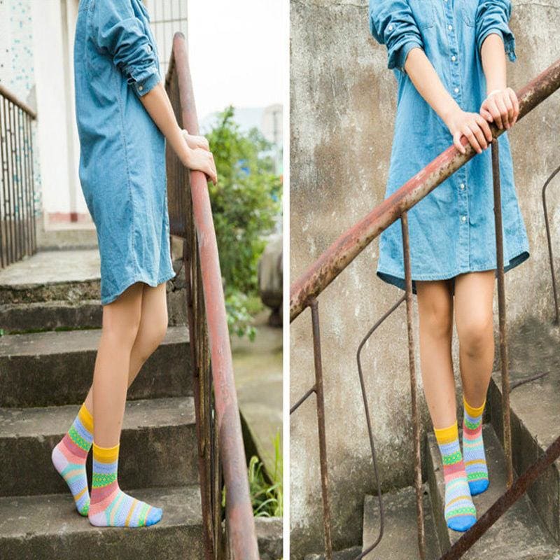 Unisex Colorful Striped Cotton Socks
