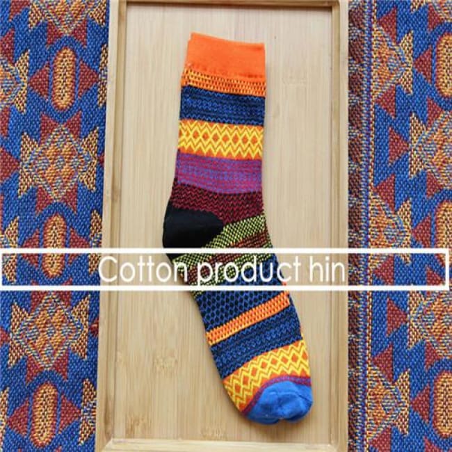 Unisex Colorful Striped Cotton Socks - Orange
