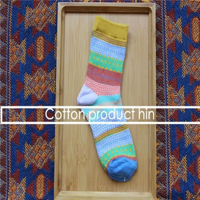 Unisex Colorful Striped Cotton Socks - Yellow
